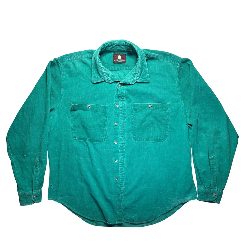 High Sierra Vintage Corduroy Shirt XL Green Teal Button Cotton Distressed Grunge - Picture 1 of 16